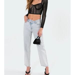 Edikted Crossover Front Acid Wash Denim Mom Jeans Size 27